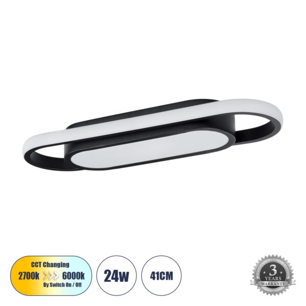 GloboStar® IGOR 61216 Φωτιστικό Οροφής Linear Design LED CCT 24W 2880lm 210° AC 220-240V - Εναλλαγή Φωτισμού μέσω Διακόπτη On/Off All In One Ψυχρό 6000k+Φυσικό 4500k+Θερμό 2700k Μ41 x Π13 x Υ4.5cm - Μαύρο - 3 Years Warranty