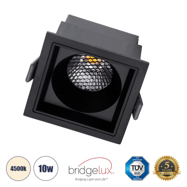 GloboStar® PLUTO-M 60274 Χωνευτό LED Spot Downlight TrimLess Μ8.4xΠ8.4cm 10W 1300lm 38° AC 220-240V IP20 Μ8.4 x Π8.4 x Υ5.9cm - Τετράγωνο - Μαύρο & Anti-Glare HoneyComb - Φυσικό Λευκό 4500K - Bridgelux COB - 5 Years Warranty