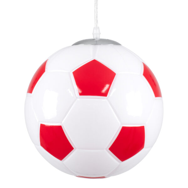 GloboStar® FOOTBALL 00646 Παιδικό Κρεμαστό Φωτιστικό Μπάλα Μονόφωτο 1 x E27 IP20 Λευκό & Κόκκινο Γυαλί - Μ25 x Π25 x Υ25cm