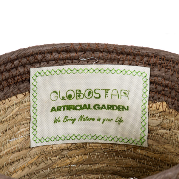 GloboStar® Artificial Garden LEFKADA 20287 Διακοσμητικό Πλεκτό Καλάθι - Κασπώ Γλάστρα - Flower Pot Μπεζ με Καφέ Φ22cm x Υ15cm - Image 5