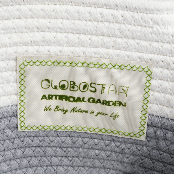 GloboStar® Artificial Garden KEFALONIA 20322 Διακοσμητικό Πλεκτό Καλάθι - Κασπώ Γλάστρα - Flower Pot Λευκό με Γκρι Φ25 x Υ25cm - Image 6