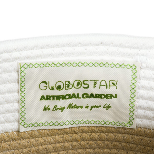 GloboStar® Artificial Garden ITHAKI 20323 Διακοσμητικό Πλεκτό Καλάθι - Κασπώ Γλάστρα - Flower Pot Καφέ με Λευκό Φ20cm x Υ20cm - Image 6