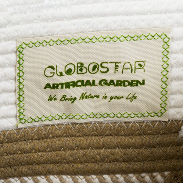 GloboStar® Artificial Garden ITHAKI 20324 Διακοσμητικό Πλεκτό Καλάθι - Κασπώ Γλάστρα - Flower Pot Καφέ με Λευκό Φ25cm x Υ25cm - Image 6