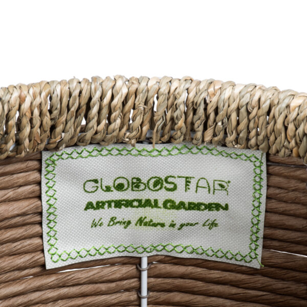 GloboStar® Artificial Garden AMORGOS 20337 Διακοσμητικό Πλεκτό Καλάθι - Κασπώ Γλάστρα - Flower Pot Μπεζ με Καφέ Φ25cm x Υ21cm - Image 5