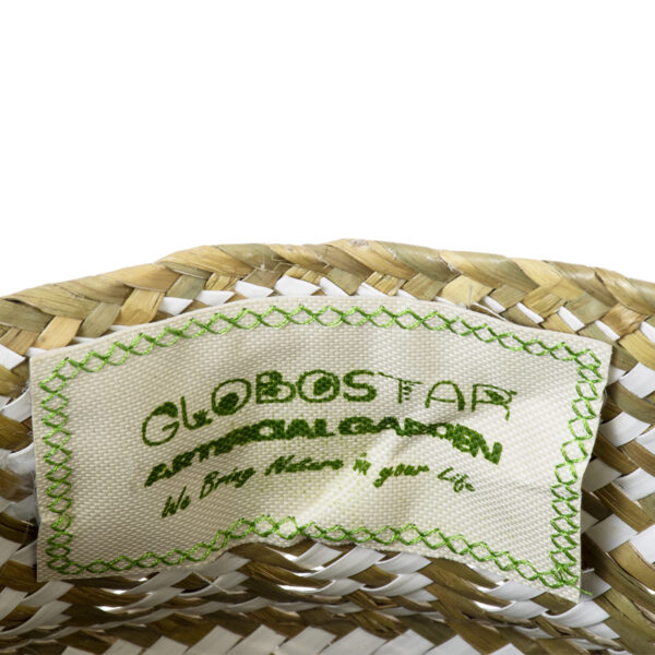 GloboStar® Artificial Garden SYMI 20338 Διακοσμητικό Ψάθινο Καλάθι - Κασπώ Γλάστρα - Flower Pot Μπεζ με Λευκό Φ18cm x Υ20cm - Image 6