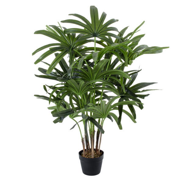 GloboStar® Artificial Garden BROADLEAF LADY PALM TREE 20386 Τεχνητό Διακοσμητικό Φυτό Πλατύφυλλος Φοίνικας Μπαμπού Υ120cm