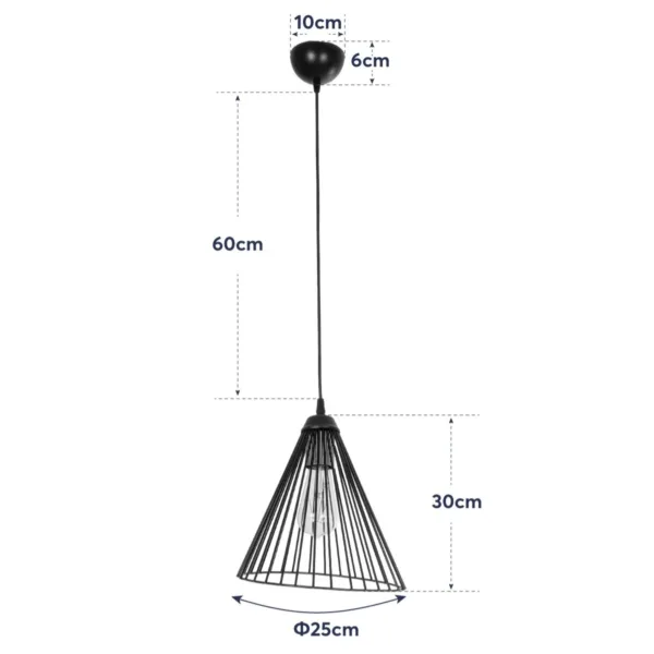 GloboStar® ARCWIRE 203-0015 Μοντέρνο Κρεμαστό Φωτιστικό Πλέγμα Μονόφωτο 1 x E27 IP20 Μαύρο Μέταλλο - Μ25 x Π25 x Υ30cm - Image 10