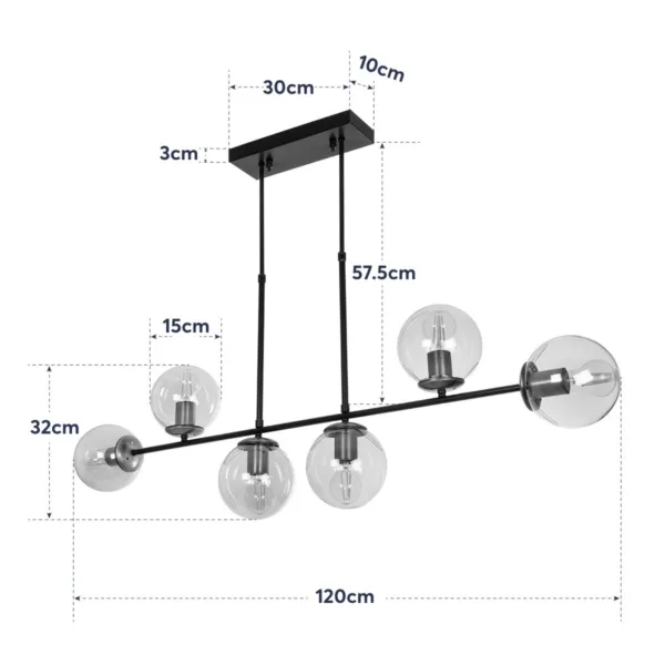 GloboStar® LATTICE 203-0016 Μοντέρνο Κρεμαστό Φωτιστικό Ράγα Πολύφωτο 6 x E27 IP20 Μαύρο & Μπρούτζινο Μέταλλο με Mελί Γυαλί - Μ120 x Π15 x Υ32cm - Image 11