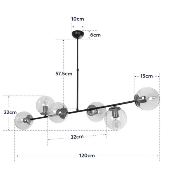 GloboStar® LATTICE 203-0017 Μοντέρνο Κρεμαστό Φωτιστικό Ράγα Πολύφωτο 6 x E27 IP20 Μαύρο & Μπρούτζινο Μέταλλο με Mελί Γυαλί - Μ120 x Π32 x Υ32cm - Image 11