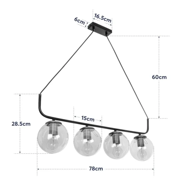 GloboStar® LATTICE 203-0018 Μοντέρνο Κρεμαστό Φωτιστικό Ράγα Πολύφωτο 4 x E27 IP20 Μαύρο & Μπρούτζινο Μέταλλο με Mελί Γυαλί - Μ78 x Π15 x Υ81cm - Image 10