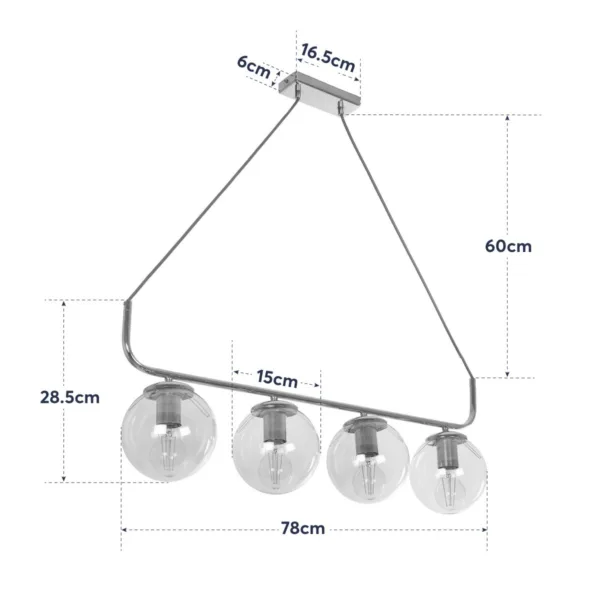 GloboStar® LATTICE 203-0019 Μοντέρνο Κρεμαστό Φωτιστικό Ράγα Πολύφωτο 4 x E27 IP20 Χρυσό Μέταλλο με Mελί Γυαλί - Μ78 x Π15 x Υ81cm - Image 10