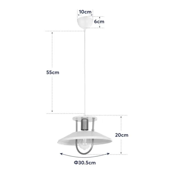 GloboStar® BILLA 203-0041 Vintage Κρεμαστό Φωτιστικό Καμπάνα Μονόφωτο 1 x E27 IP20 Λευκό & Χρυσό Μέταλλο - M30.5 x Π30.5 x Υ20cm - Image 10