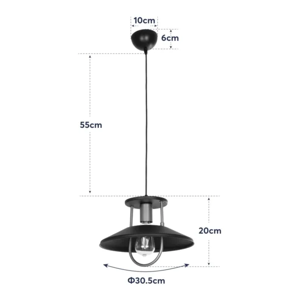 GloboStar® BILLA 203-0042 Vintage Κρεμαστό Φωτιστικό Καμπάνα Μονόφωτο 1 x E27 IP20 Μαύρο & Χρυσό Μέταλλο - M30.5 x Π30.5 x Υ20cm - Image 10