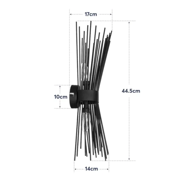 GloboStar® HORN 203-0043 Vintage Επιτοίχιο Φωτιστικό Απλίκα Δίφωτο 2 x E14 IP20 Μαύρο Μέταλλο - Μ14 x Π17 x Υ44.5cm - Image 7