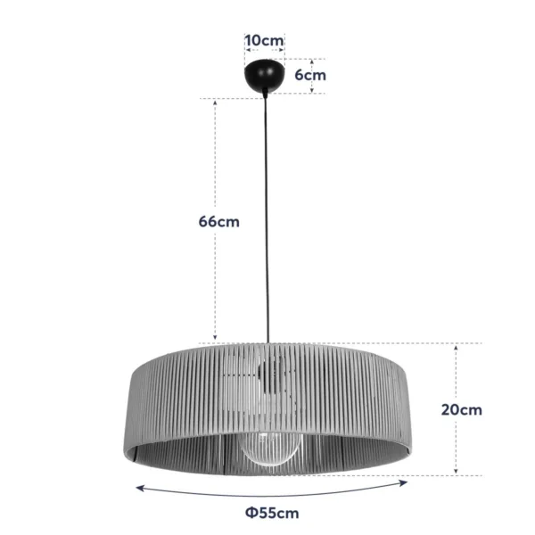 GloboStar® KYCLOS 203-0044 Boho Κρεμαστό Φωτιστικό Καπέλο Μονόφωτο 1 x E27 IP20 Μπέζ Rattan - M55 x Π55 x Υ20cm - Image 11