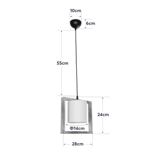 GloboStar® CUP 203-0050 Vintage Κρεμαστό Φωτιστικό Ανάρτηση Μονόφωτο 1 x E27 IP20 Μπεζ Ξύλο με Λευκό Ύφασμα - Μ28 x Π14 x Υ24cm - Image 10