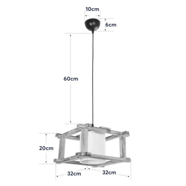 GloboStar® CUP 203-0053 Vintage Κρεμαστό Φωτιστικό Πλέγμα Μονόφωνο 1 x E27 IP20 Μπεζ Ξύλο με Λευκό Ύφασμα - Μ32 x Π32 x Υ20cm - Image 10