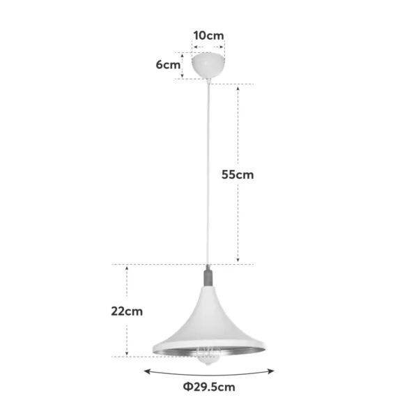 GloboStar® BELFRY 203-0076 Μοντέρνο Κρεμαστό Φωτιστικό Καμπάνα Μονόφωτο 1 x E27 IP20 Λεύκο & Χρυσό Πλαστικό - Μ29.5 x Π29.5 x Υ22cm - Image 11