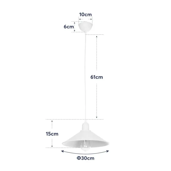 GloboStar® FERRO 203-0085 Μοντέρνο Κρεμαστό Φωτιστικό Καμπάνα Μονόφωτο 1 x E27 IP20 Λευκό Πλαστικό - Μ30 x Π30 x Υ15cm - Image 11