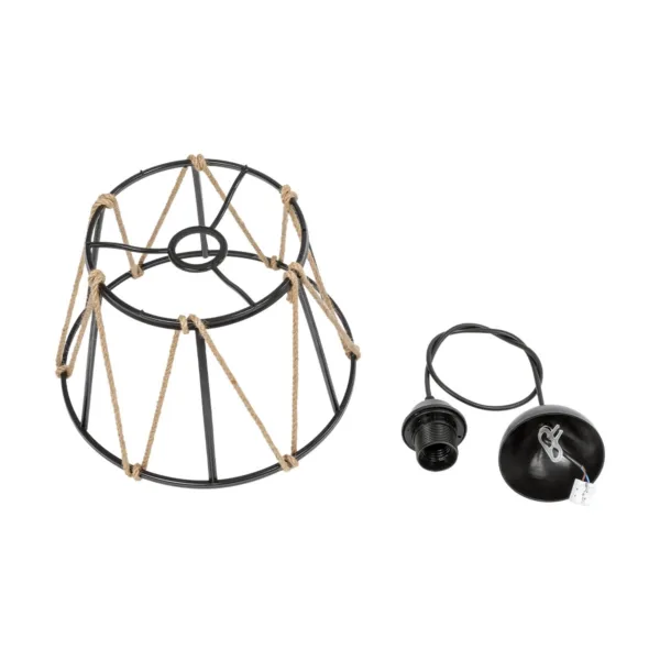 GloboStar® JUTE 203-0090 Μοντέρνο Κρεμαστό Φωτιστικό Σχοινί Μονόφωτο 1 x E27 IP20 Μαύρο Μεταλλό με Μπεζ Σχοινί - Μ30 x Π30 x Υ23cm - Image 10