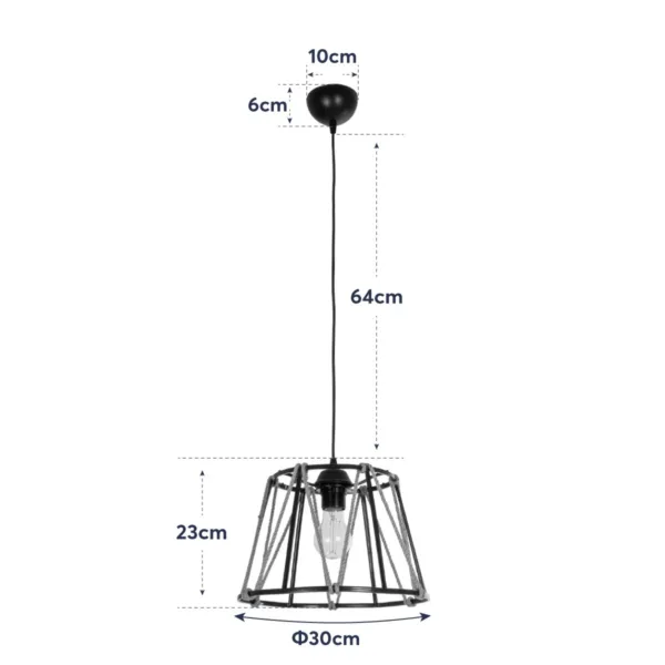 GloboStar® JUTE 203-0090 Μοντέρνο Κρεμαστό Φωτιστικό Σχοινί Μονόφωτο 1 x E27 IP20 Μαύρο Μεταλλό με Μπεζ Σχοινί - Μ30 x Π30 x Υ23cm - Image 11