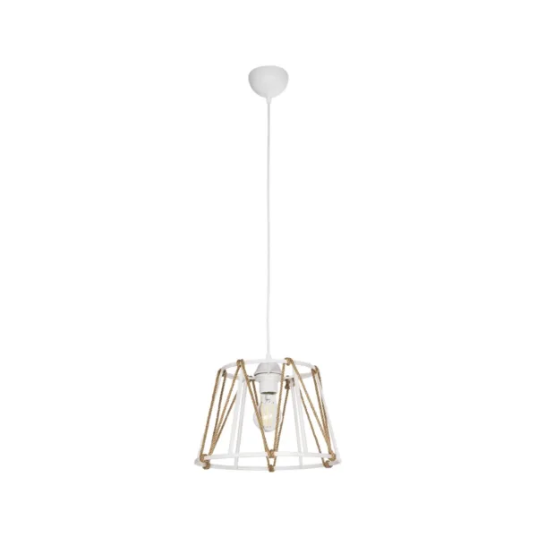 GloboStar® JUTE 203-0091 Μοντέρνο Κρεμαστό Φωτιστικό Σχοινί Μονόφωτο 1 x E27 IP20 Λευκό Μεταλλό με Μπεζ Σχοινί - Μ30 x Π30 x Υ23cm - Image 3