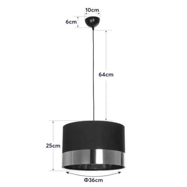 GloboStar® ZYKLUS 203-0100 Μοντέρνο Κρεμαστό Φωτιστικό Καπέλο Μονόφωτο 1 x E27 IP20 Μαύρο Ύφασμα με Χρυσό Μέταλλο - Μ36 x Π36 x Υ25cm - Image 11