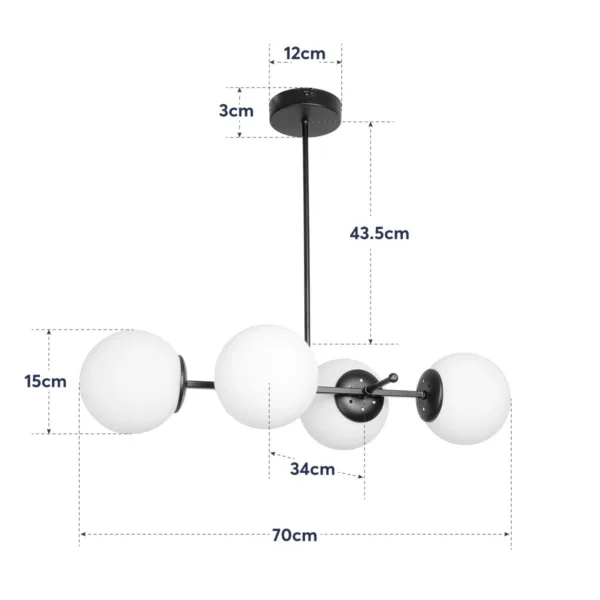 GloboStar® GLOBUS 203-0104 Μοντέρνο Φωτιστικό Οροφής Ράγα Πολύφωτο 4 x E27 IP20 Μαύρο Μέταλλο με Λευκό Γυαλί - Μ70 x Π34 x Υ15cm - Image 9