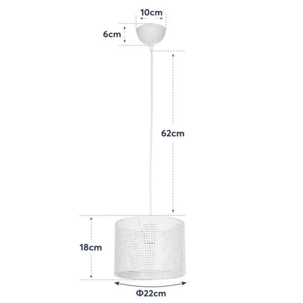 GloboStar® CLAIRIE 203-0134 Μοντέρνο Κρεμαστό Φωτιστικό Καπέλο Μονόφωτο 1 x E27 IP20 Λευκό Ύφασμα - Μ22 x Π22 x Υ93cm - Image 10