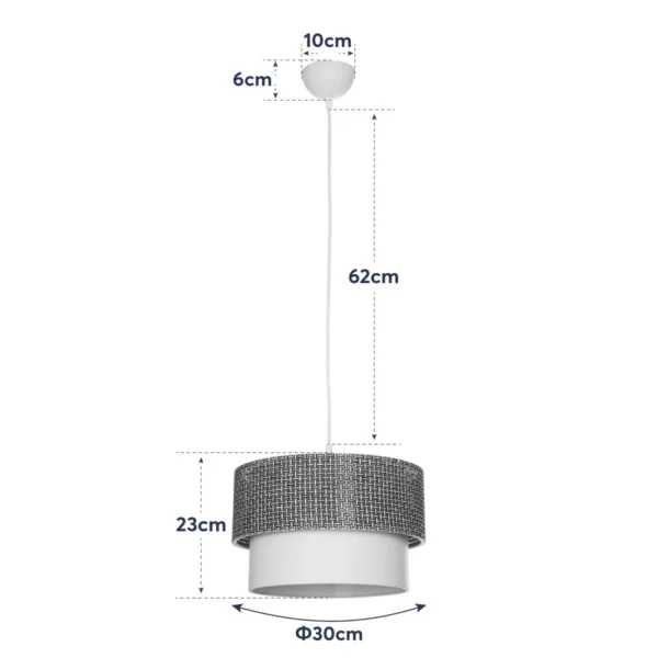 GloboStar® SISSIE 203-0139 Μοντέρνο Κρεμαστό Φωτιστικό Καπέλο Μονόφωτο 1 x E27 IP20 Μαύρο & Λευκό Ύφασμα - Μ30 x Π30 x Υ93cm - Image 10