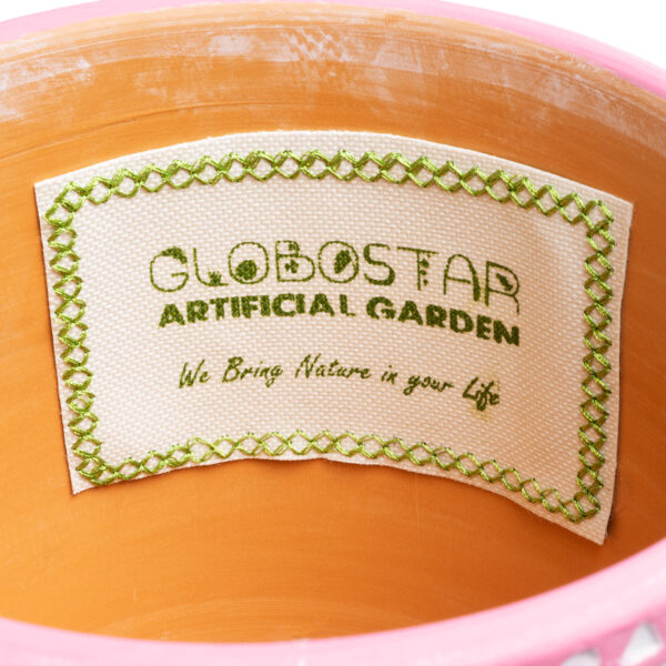 GloboStar® Artificial Garden MARRAKECH 20505 Διακοσμητικό Κεραμικό Κασπώ Γλάστρα - Flower Pot Ροζ με Λευκό Φ16 x Υ16cm - Image 5