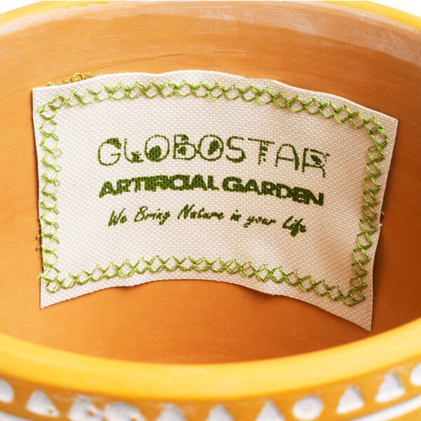 GloboStar® Artificial Garden JAIPUR 20506 Διακοσμητικό Κεραμικό Κασπώ Γλάστρα - Flower Pot Πορτοκαλί με Λευκό Φ16 x Υ16cm - Image 5