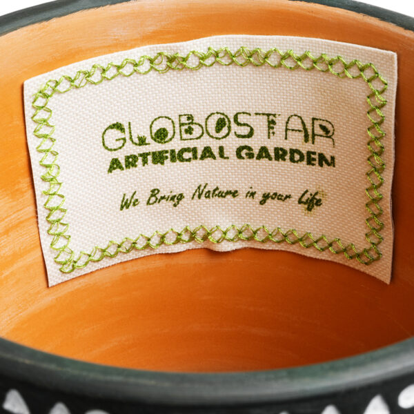 GloboStar® Artificial Garden NAIROBI 20509 Διακοσμητικό Κεραμικό Κασπώ Γλάστρα - Flower Pot Μαύρο με Λευκό Φ16 x Υ16cm - Image 5