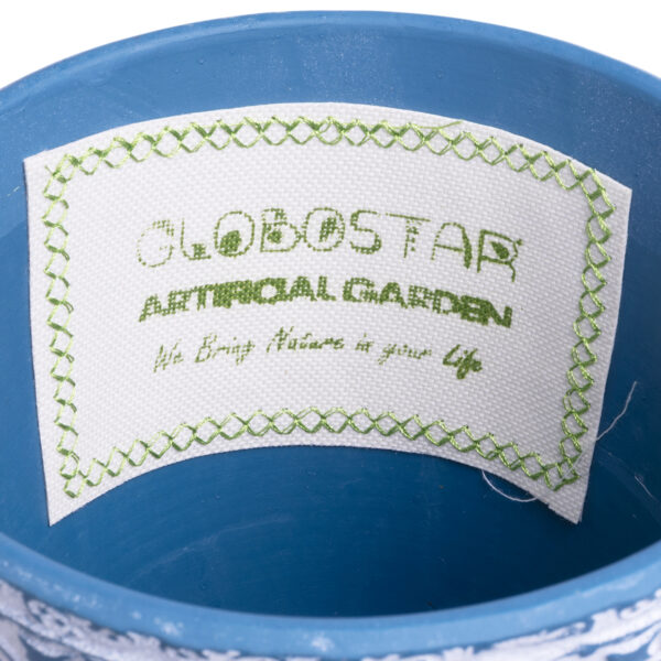 GloboStar® Artificial Garden CASABLANCA 20517 Διακοσμητικό Κεραμικό Κασπώ Γλάστρα - Flower Pot Λευκό με Μπλε Φ14 x Υ13cm - Image 5