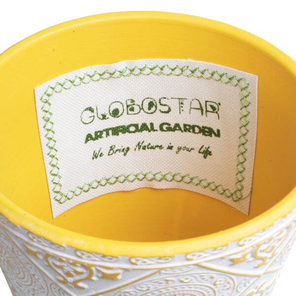 GloboStar® Artificial Garden RABAT 20518 Διακοσμητικό Κεραμικό Κασπώ Γλάστρα - Flower Pot Λευκό με Κίτρινο Φ14 x Υ13cm - Image 5