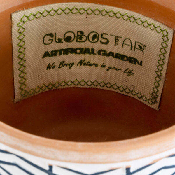 GloboStar® Artificial Garden KOLKATA 20525 Διακοσμητικό Κεραμικό Κασπώ Γλάστρα - Flower Pot Λευκό με Μπλε και Μπεζ Φ14.5 x Υ13cm - Image 5