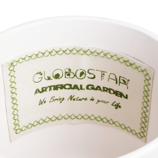 GloboStar® Artificial Garden PUERTO RICO 20542 Διακοσμητικό Κεραμικό Κασπώ Γλάστρα - Flower Pot Λευκό με Μπεζ Ξύλο Φ16 x Υ16cm - Image 5