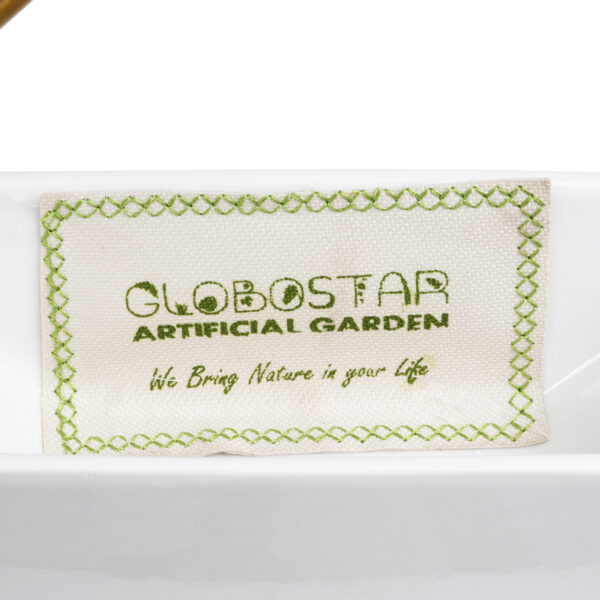 GloboStar® Artificial Garden MANDRITE 20556 Διακοσμητικό Κεραμικό Κασπώ Γλάστρα - Flower Pot Λευκό με Χρυσό Μεταλλικό Πλέγμα και Καφέ Ξύλινη Βάση Μ18 x Π10 x Υ18cm - Image 7