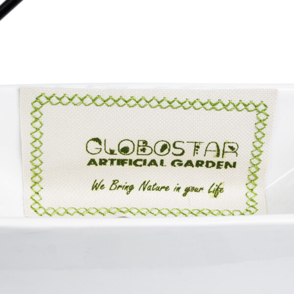 GloboStar® Artificial Garden BIANCO 20557 Διακοσμητικό Κεραμικό Κασπώ Γλάστρα - Flower Pot Λευκό με Μαύρο Μεταλλικό Πλέγμα και Καφέ Ξύλινη Βάση Μ18 x Π10 x Υ18cm - Image 7