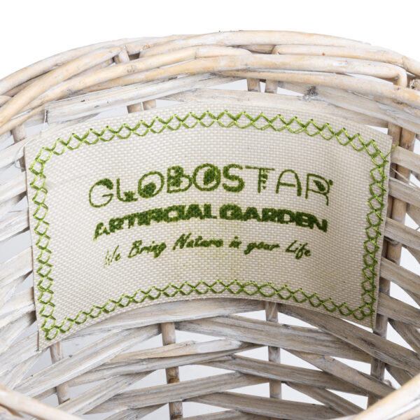 GloboStar® Artificial Garden DOMINGO 20591 Διακοσμητικό Πλεκτό Καλάθι - Κασπώ Γλάστρα - Flower Pot Λευκό με Μπεζ Φ16 x Υ18cm - Image 5