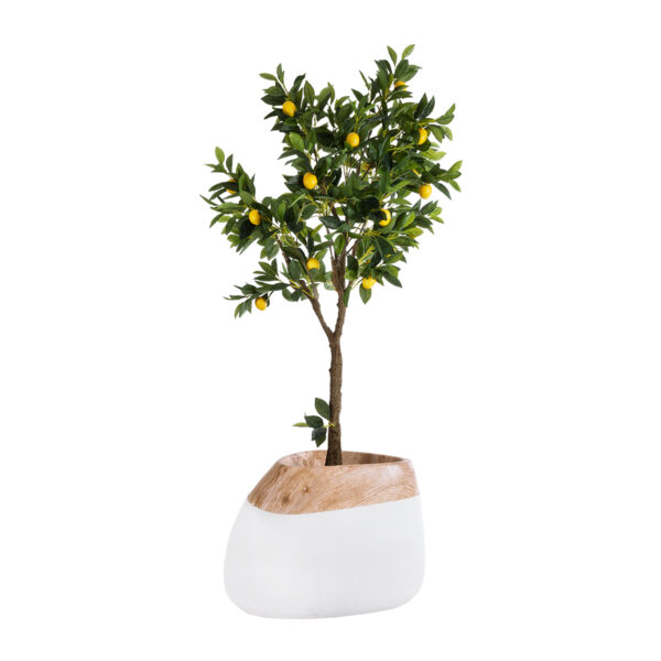 GloboStar® Artificial Garden PANDORA 20705 Επιδαπέδιο Πολυεστερικό Τσιμεντένιο Κασπώ Γλάστρα - Flower Pot Λευκό με Καφέ Μ60 x Π55 x Υ43cm - Image 5