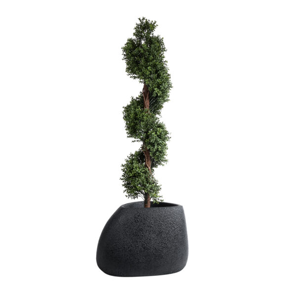 GloboStar® Artificial Garden CHLOE 20708 Επιδαπέδιο Πολυεστερικό Τσιμεντένιο Κασπώ Γλάστρα - Flower Pot Μαύρο Μ60 x Π55 x Υ43cm - Image 5