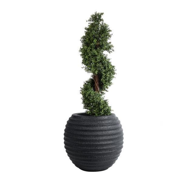 GloboStar® Artificial Garden ILAEIRA 20713 Επιδαπέδιο Πολυεστερικό Τσιμεντένιο Κασπώ Γλάστρα - Flower Pot Μαύρο Φ58 x Υ53cm - Image 6