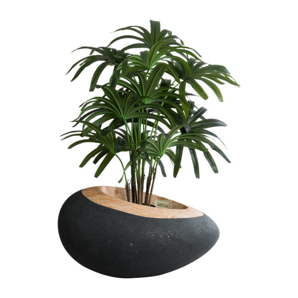 GloboStar® Artificial Garden RAVELLO 20746 Επιδαπέδιο Πολυεστερικό Τσιμεντένιο Κασπώ Γλάστρα - Flower Pot Μαύρο με Καφέ Μ82 x Π62 x Υ45cm - Image 5