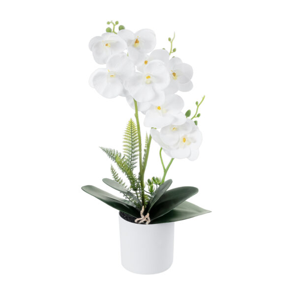 GloboStar® Artificial Garden WHITE ORCHID 21076 Διακοσμητικό Φυτό Λευκή Ορχιδέα Υ45cm