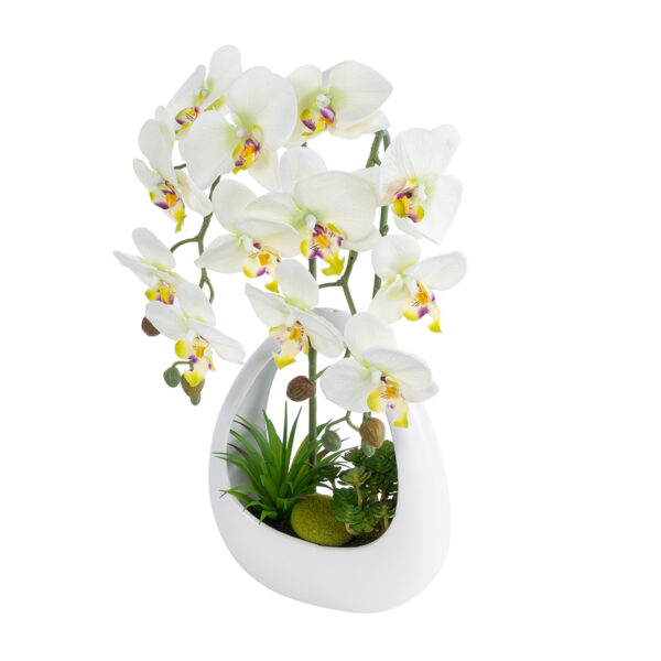 GloboStar® Artificial Garden WHITE ORCHID 21128 Διακοσμητικό Φυτό Λευκή Ορχιδέα Υ39cm