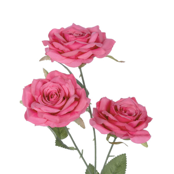 GloboStar® Artificial Garden  HOT PINK ROSE BRANCH 21135 Τεχνητό Διακοσμητικό Κλαδί Τριαντάφυλλο Έντονο Ροζ Y66cm - Image 2