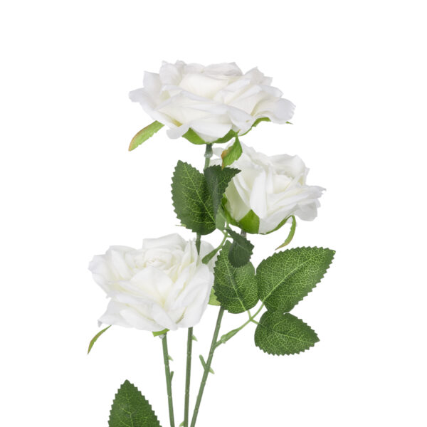 GloboStar® Artificial Garden WHITE ROSE BRANCH 21138 Τεχνητό Διακοσμητικό Κλαδί Λεύκο Τριαντάφυλλο Y66cm - Image 2