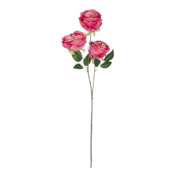 GloboStar® Artificial Garden HOT PINK ROSE BRANCH 21139 Τεχνητό Διακοσμητικό Κλαδί έντονο Ροζ Τριαντάφυλλο Y70cm