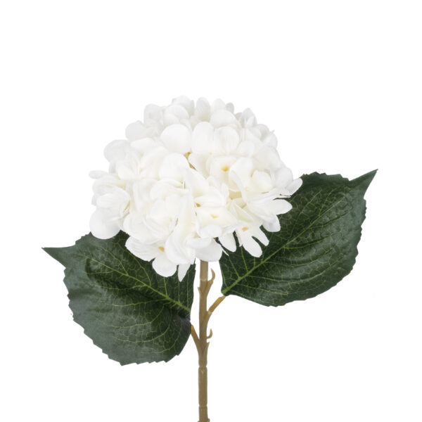 GloboStar® Artificial Garden WHITE HYDRANGEA BRANCH 21173 Τεχνητό Διακοσμητικό Κλαδί Ορτανσίας Λευκό  Y47cm - Image 2